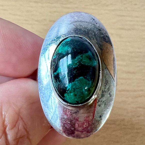 MODERNIST 925 STERLING SILVER CHRYSOCOLLA EILAT STONE RING ISRAEL ADJUSTABLE SZ